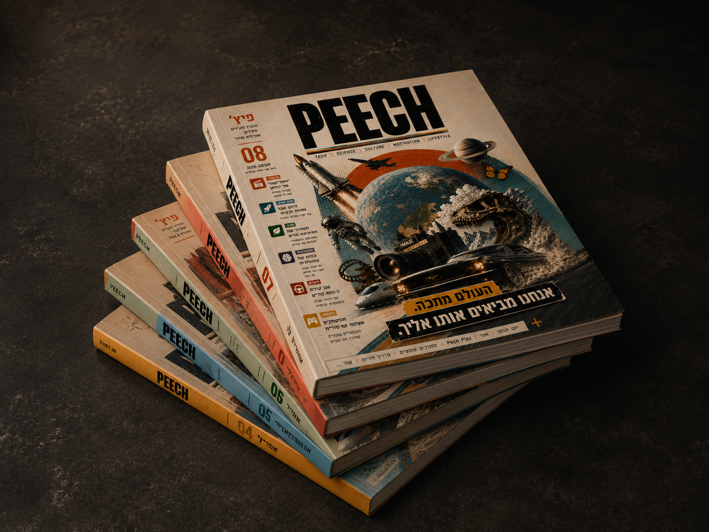 ערימת גיליונות של מגזין peech